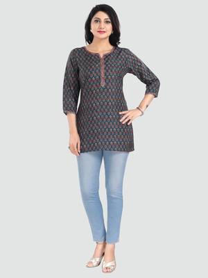 Navy-blue printed rayon short-kurtis 5