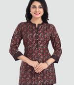 Brown printed rayon short-kurtis