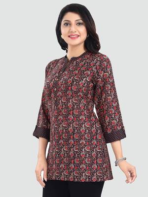 Brown printed rayon short-kurtis 2