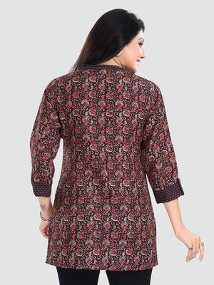 Brown printed rayon short-kurtis 3