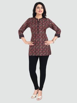 Brown printed rayon short-kurtis 5