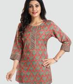 Green printed rayon short-kurtis