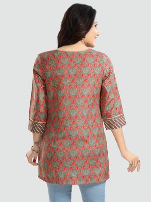 Green printed rayon short-kurtis 3