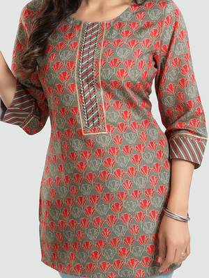 Green printed rayon short-kurtis 4