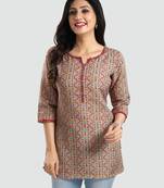 Mustard printed rayon short-kurtis