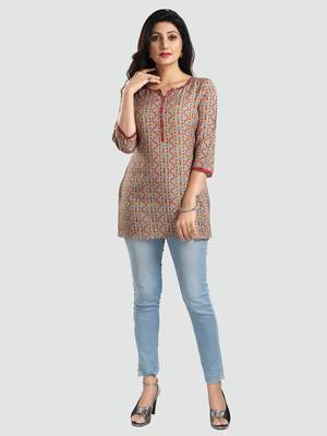 Mustard printed rayon short-kurtis 5