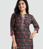 Black printed rayon short-kurtis