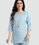 Blue printed rayon short-kurtis
