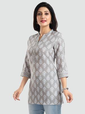 Grey printed rayon short-kurtis 2