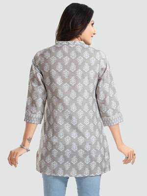 Grey printed rayon short-kurtis 3