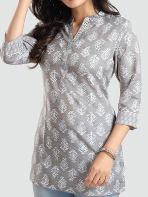 Grey printed rayon short-kurtis 4