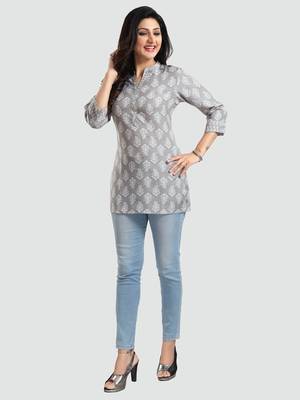 Grey printed rayon short-kurtis 5