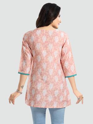 Peach printed rayon short-kurtis 3