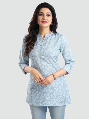 Blue printed rayon short-kurtis 1