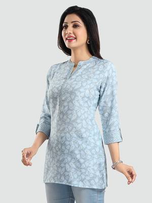 Blue printed rayon short-kurtis 2