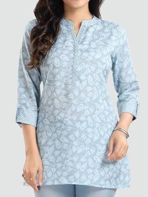 Blue printed rayon short-kurtis 4