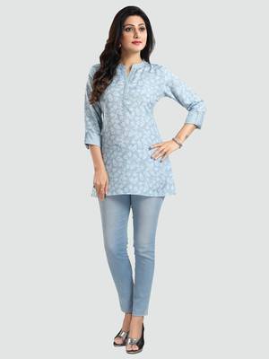 Blue printed rayon short-kurtis 5