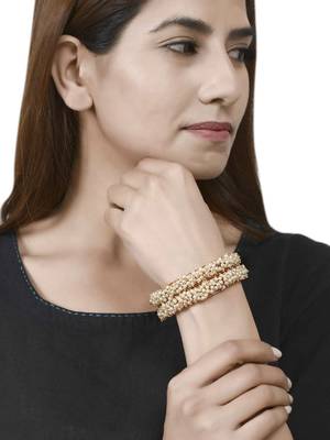 Designer Pearl Stone Wedding Bridal Bunched Pearl Bangles Set 2