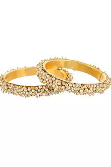 Designer Pearl Stone Wedding Bridal Bunched Pearl Bangles Set