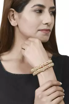 Designer Pearl Stone Wedding Bridal Bunched Pearl Bangles Set