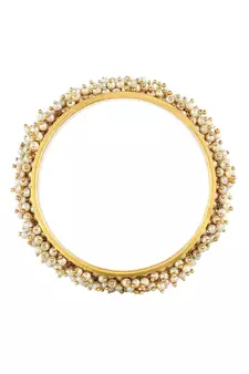 Designer Pearl Stone Wedding Bridal Bunched Pearl Bangles Set