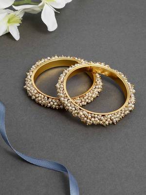 Designer Pearl Stone Wedding Bridal Bunched Pearl Bangles Set 4