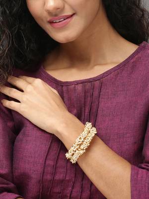 Designer Pearl Stone Wedding Bridal Bunched Pearl Bangles Set 1