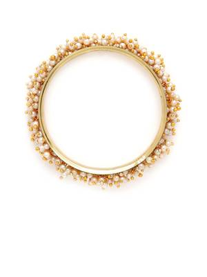 Designer Pearl Stone Wedding Bridal Bunched Pearl Bangles Set 3