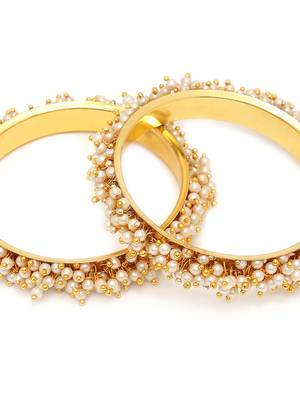 Designer Pearl Stone Wedding Bridal Bunched Pearl Bangles Set 4