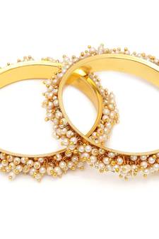 Designer Pearl Stone Wedding Bridal Bunched Pearl Bangles Set