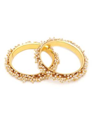 Designer Pearl Stone Wedding Bridal Bunched Pearl Bangles Set 3