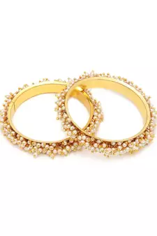 Designer Pearl Stone Wedding Bridal Bunched Pearl Bangles Set