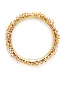 Designer Pearl Stone Wedding Bridal Bunched Pearl Bangles Set