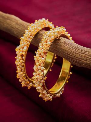 Designer Pearl Stone Wedding Bridal Bunched Pearl Bangles Set 1
