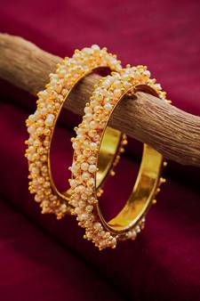 Designer Pearl Stone Wedding Bridal Bunched Pearl Bangles Set