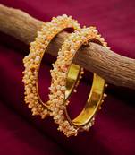 Designer Pearl Stone Wedding Bridal Bunched Pearl Bangles Set