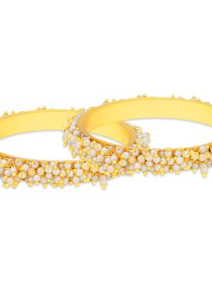 Designer Pearl Stone Wedding Bridal Bunched Pearl Bangles Set 2