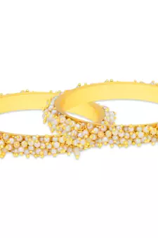 Designer Pearl Stone Wedding Bridal Bunched Pearl Bangles Set