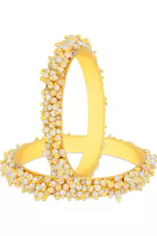 Designer Pearl Stone Wedding Bridal Bunched Pearl Bangles Set