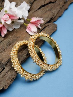 Designer Pearl Stone Wedding Bridal Bunched Pearl Bangles Set 1