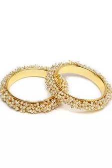 Designer Pearl Stone Wedding Bridal Bunched Pearl Bangles Set