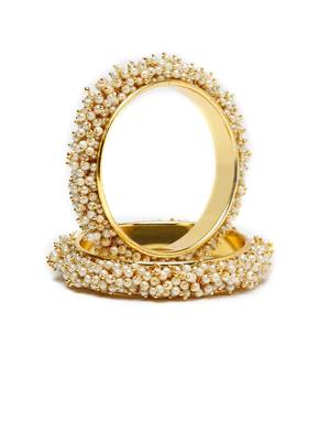 Designer Pearl Stone Wedding Bridal Bunched Pearl Bangles Set 3