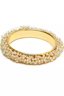 Designer Pearl Stone Wedding Bridal Bunched Pearl Bangles Set