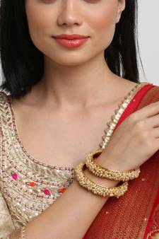 Designer Pearl Stone Wedding Bridal Bunched Pearl Bangles Set