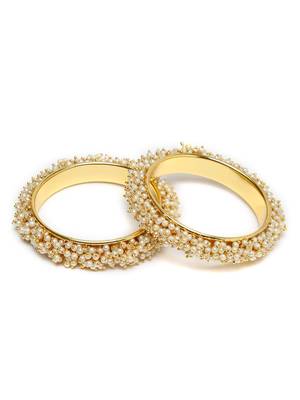 Designer Pearl Stone Wedding Bridal Bunched Pearl Bangles Set 2