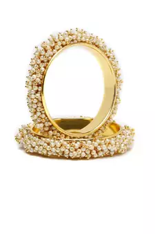 Designer Pearl Stone Wedding Bridal Bunched Pearl Bangles Set