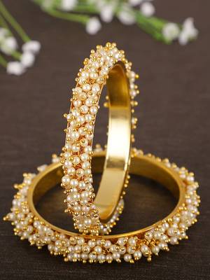 Designer Pearl Stone Wedding Bridal Bunched Pearl Bangles Set 1