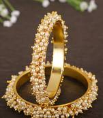 Designer Pearl Stone Wedding Bridal Bunched Pearl Bangles Set