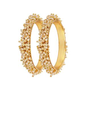 Designer Pearl Stone Wedding Bridal Bunched Pearl Bangles Set 2