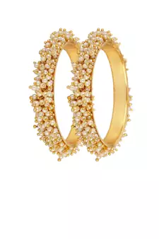 Designer Pearl Stone Wedding Bridal Bunched Pearl Bangles Set